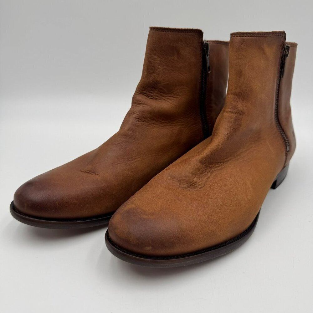 Frye Carly Zip Chelsea Brown Leather Boots Womens Size 9B